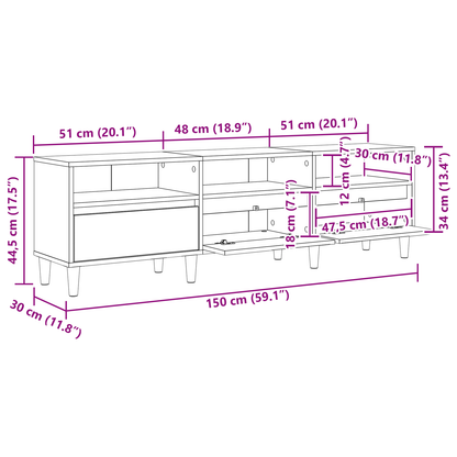 TV-kast met lade Oud hout 150 x 30 x 44.5 cm Bewerkt hout