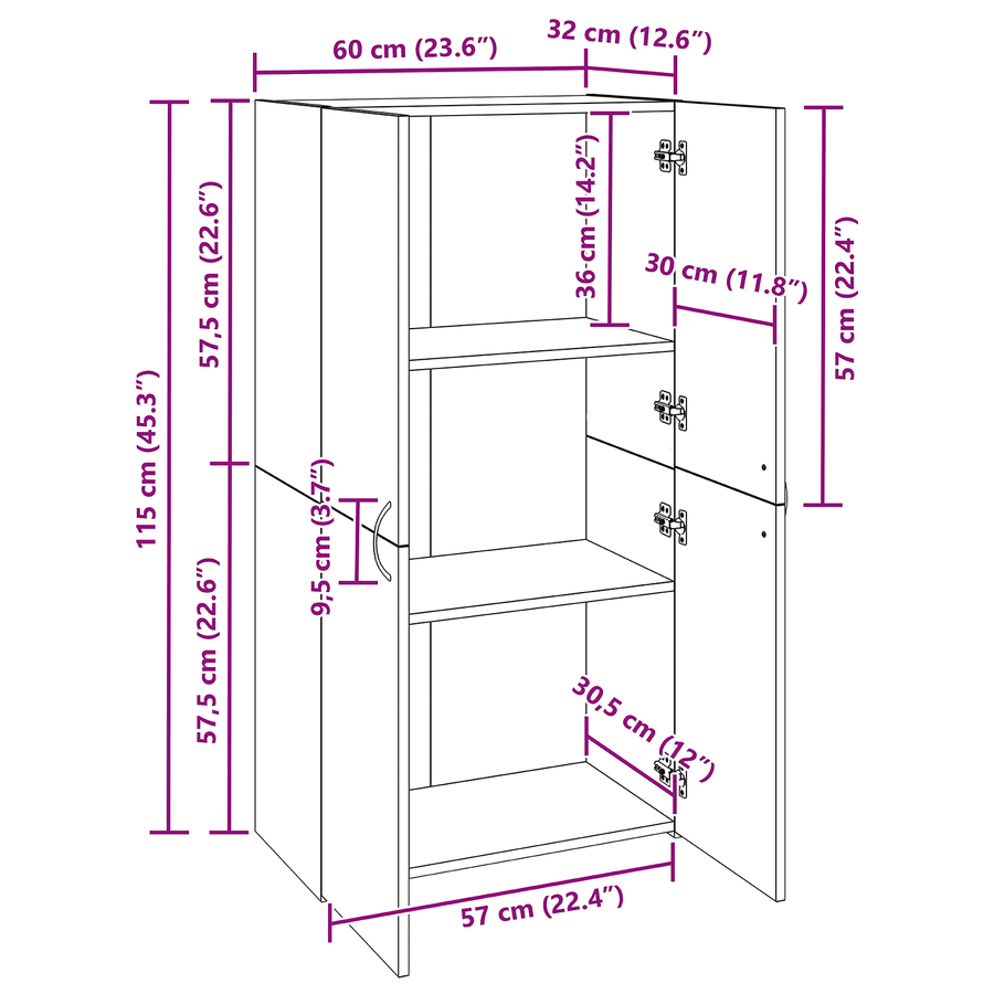 Kantoor kast met plank artisanaal eikenkleurig 60 x 32 x 115 cm