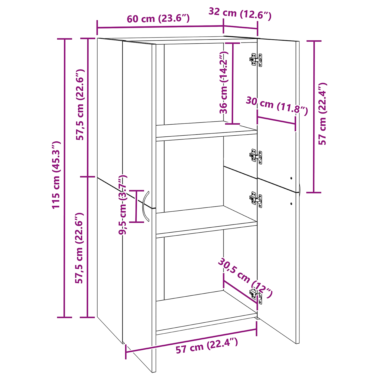 Kantoor kast Zwart eiken 60 x 32 x 115 cm Bewerkt hout