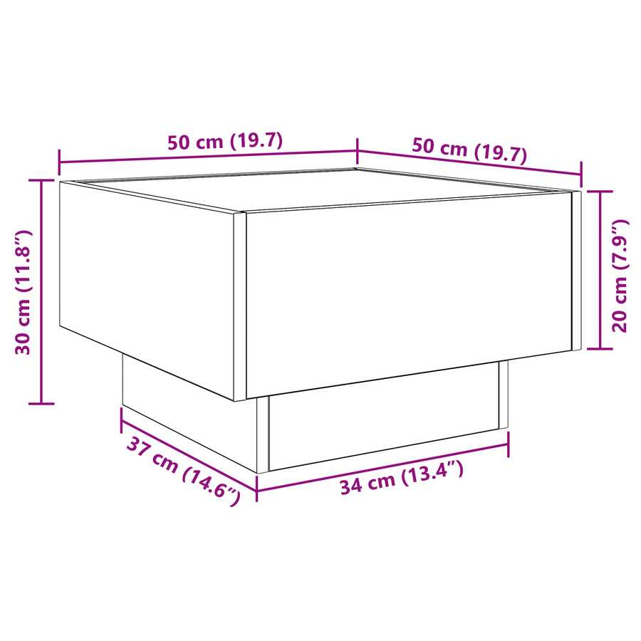 Salontafel Oud hout 50 x 50 x 30 cm Bewerkt hout