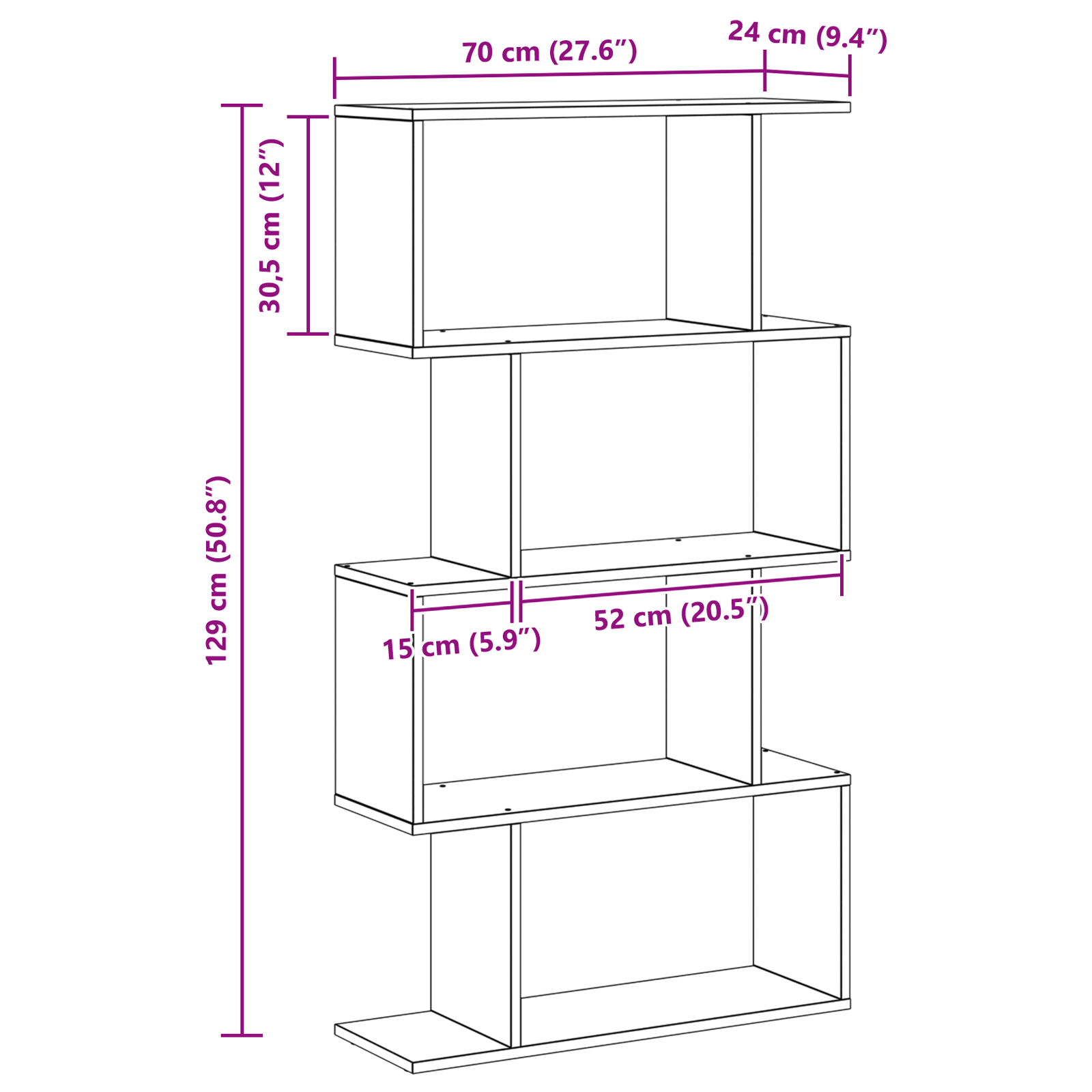 Boekenkast Zwart eiken 70 x 24 x 129 cm Bewerkt hout