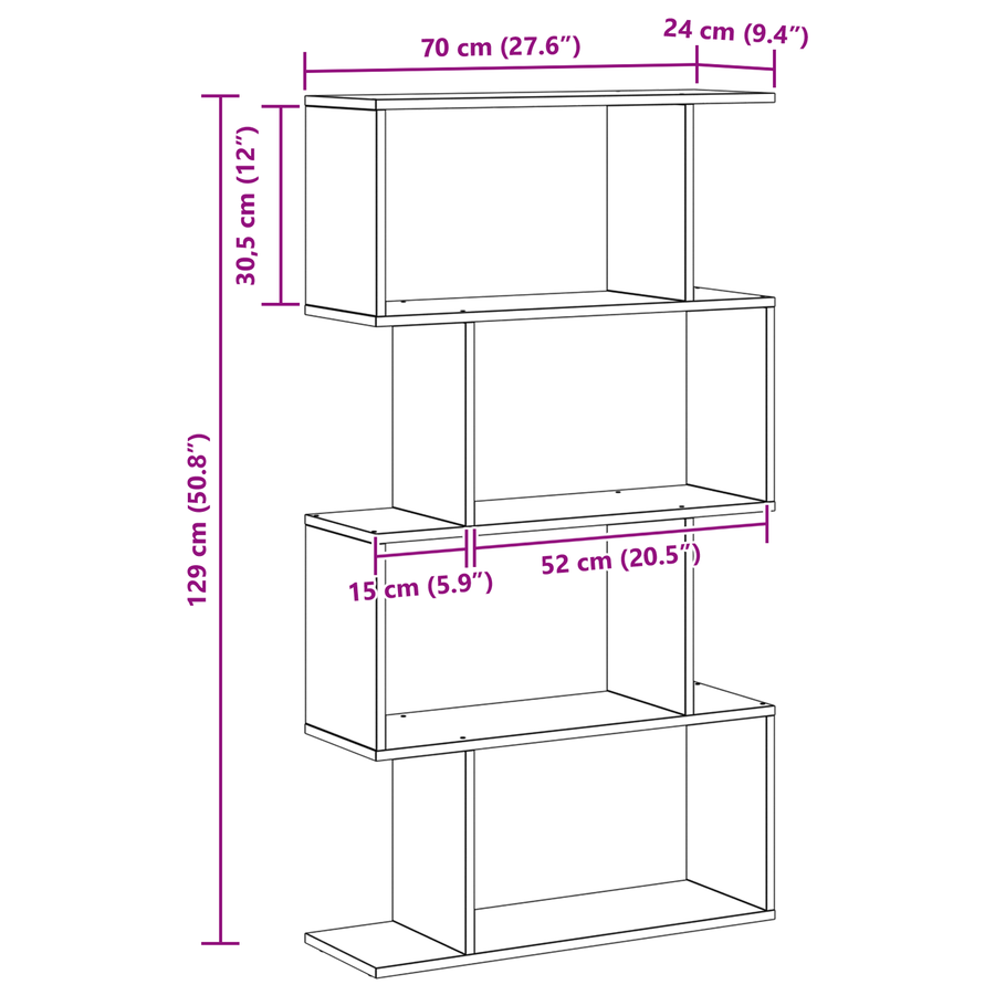 Boekenkast Zwart eiken 70 x 24 x 129 cm Bewerkt hout
