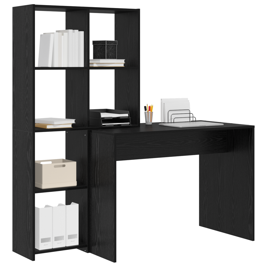 Bureau met plank met opslag Zwart eiken 138.5 x 55 x 143 cm Bewerkt hout