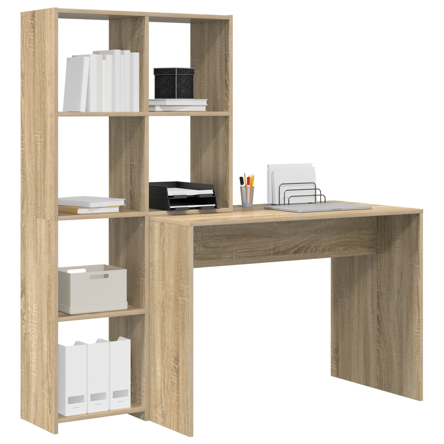 Bureau met plank met opslag Sonoma eiken 138.5 x 55 x 143 cm Bewerkt hout