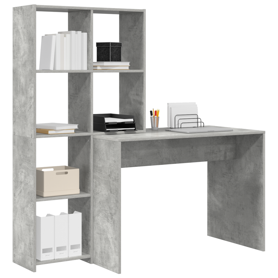 Bureau met plank met opslag Betongrijs 138.5 x 55 x 143 cm Bewerkt hout