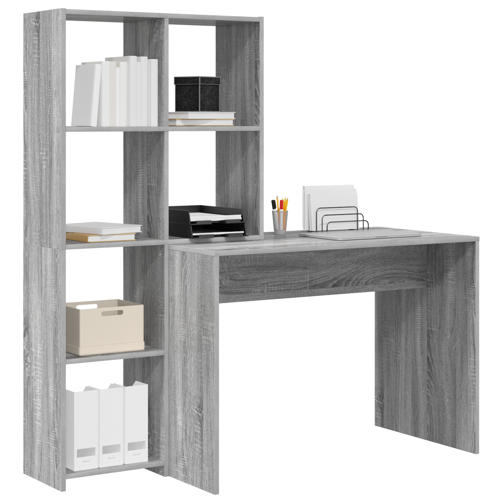 Bureau met plank met opslag Grijs sonoma 138.5 x 55 x 143 cm Bewerkt hout