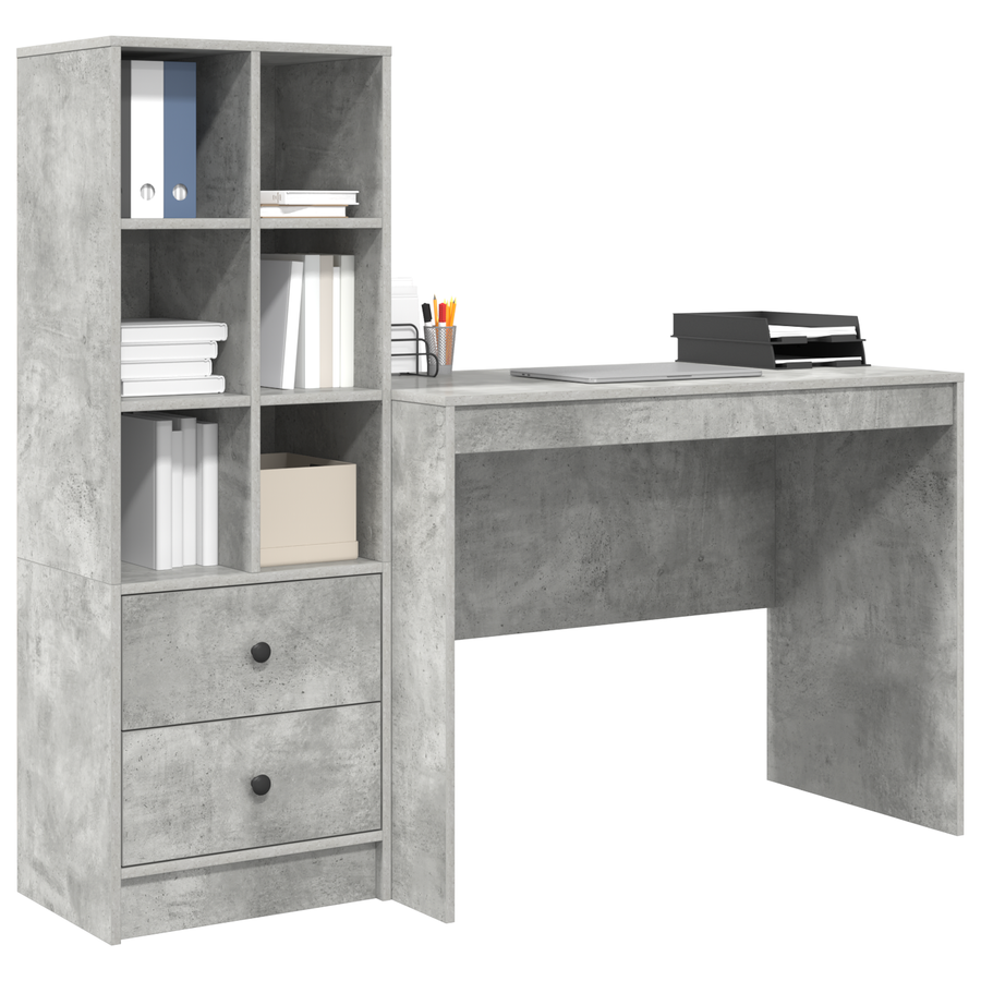 Bureau met Opbergruimte Betonlook Hout