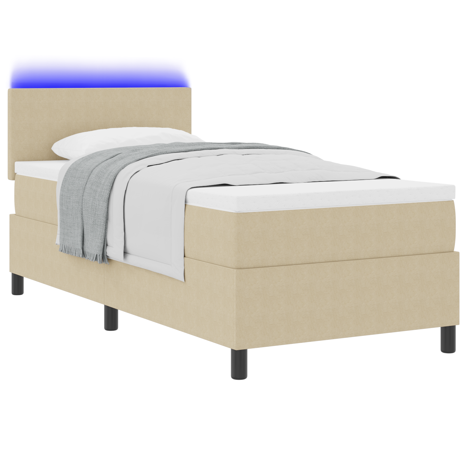 Boxspringbed matras en LED ribfluweel lichtgroen grijs 90x200