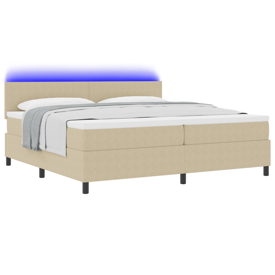Boxspringbed met Matras & LED Verlichting Groen Grijs 200x200 cm Katoen