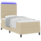 LED Box Spring Bed Light Grey and White. 100 x 200 cm Cotton Fabric