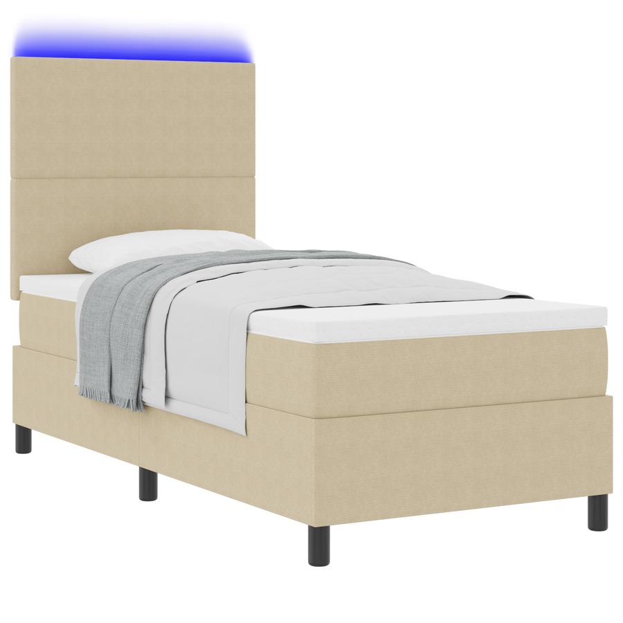 Boxspringbed matras en LED ribfluweel lichtgroen grijs 100x200