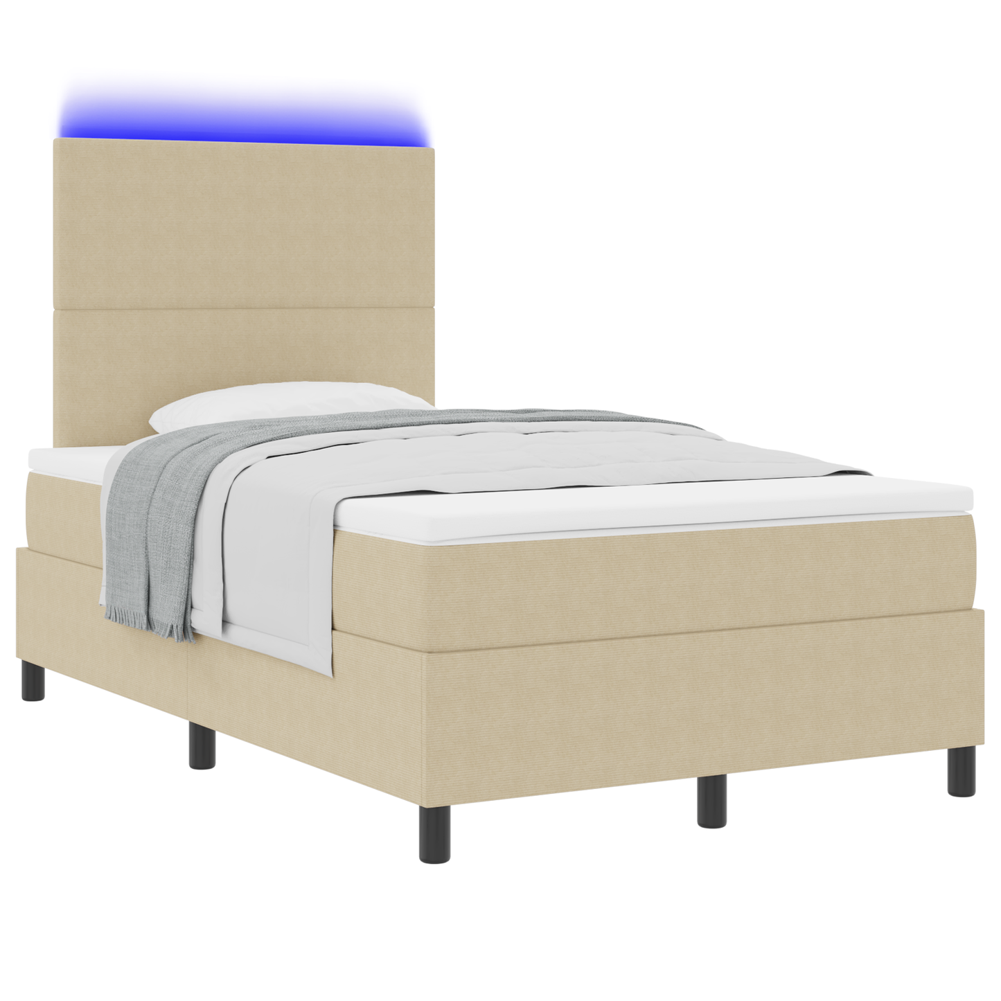 Boxspring Bed met Matras & LED Licht Groen Grijs Kleine Dubbele Corduroy Stoffen