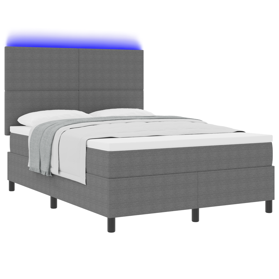 Boxspringbed met Matrassen & LED Lichtgrijs 140x200 cm Corduroy Stof