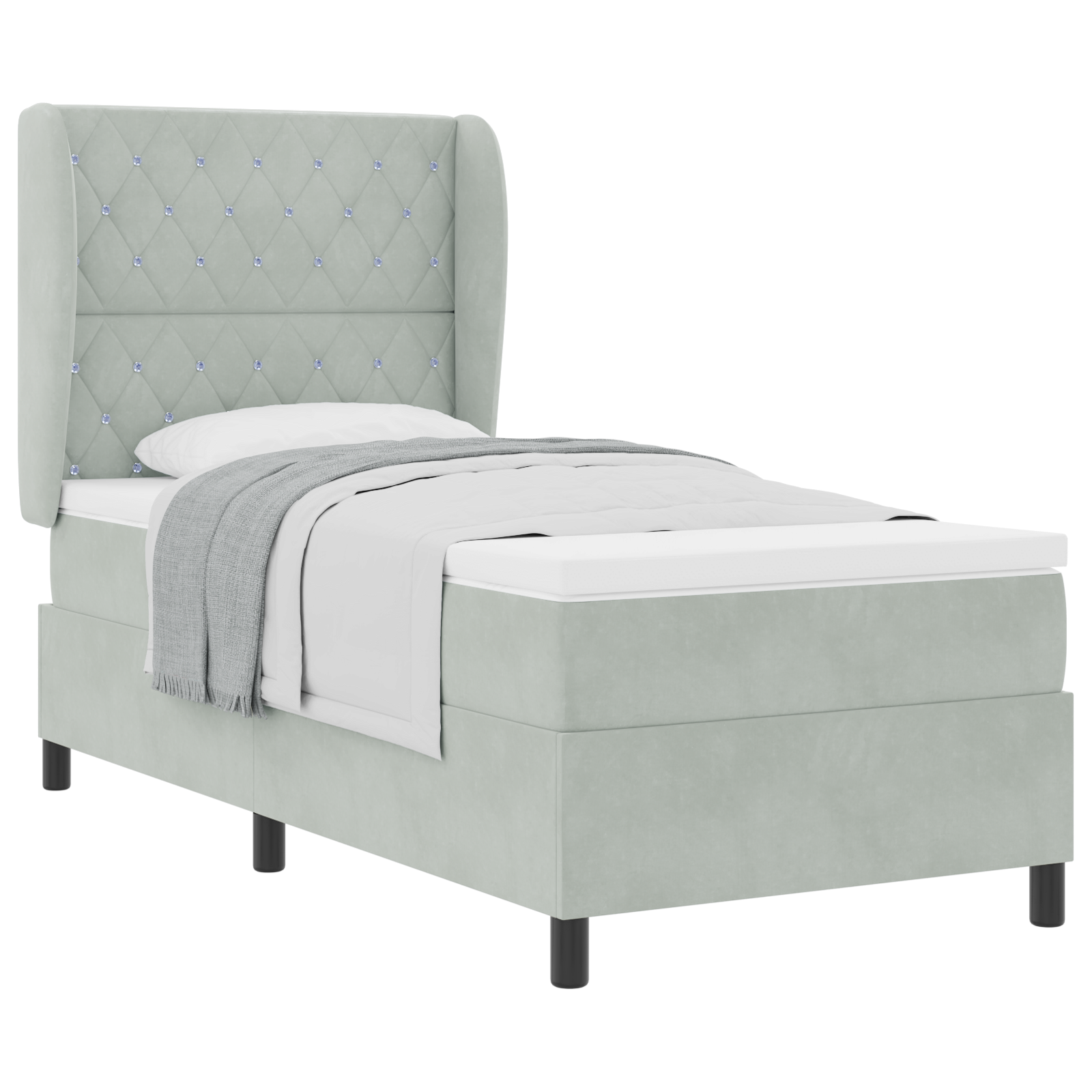 Boxspringbed met matras fluweel lichtgrijs 100x200 cm