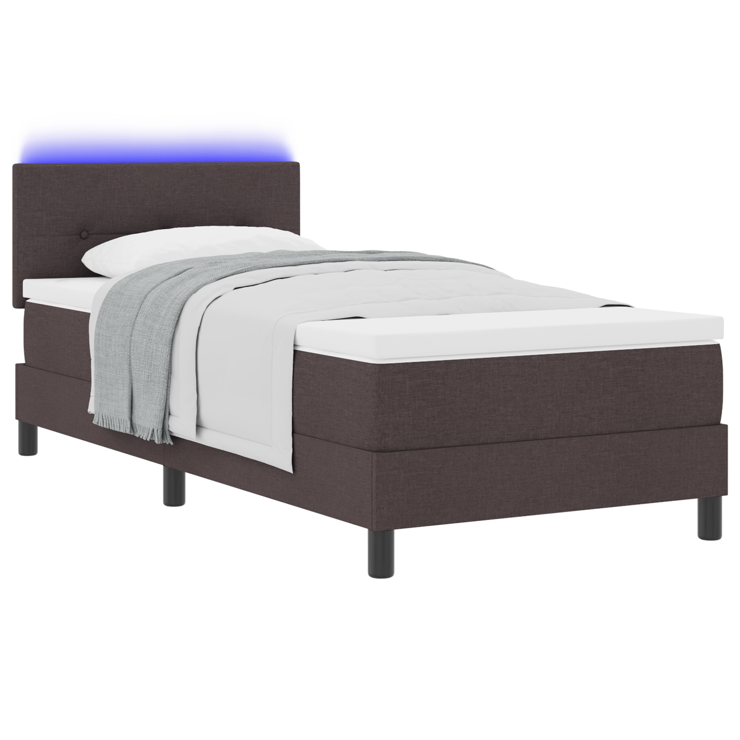 Boxspringbed met matras en LED stof donkerbruin 90x200 cm