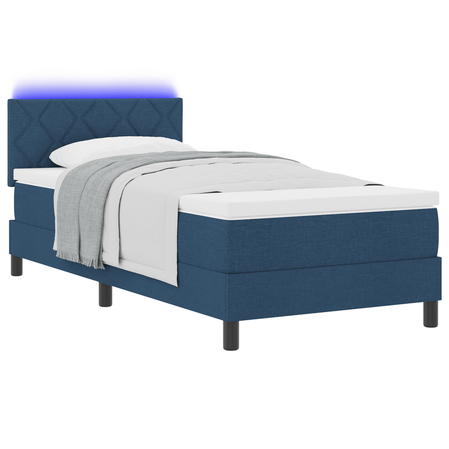 Boxspringsbed met matras en LED blauw 90x200 cm stof