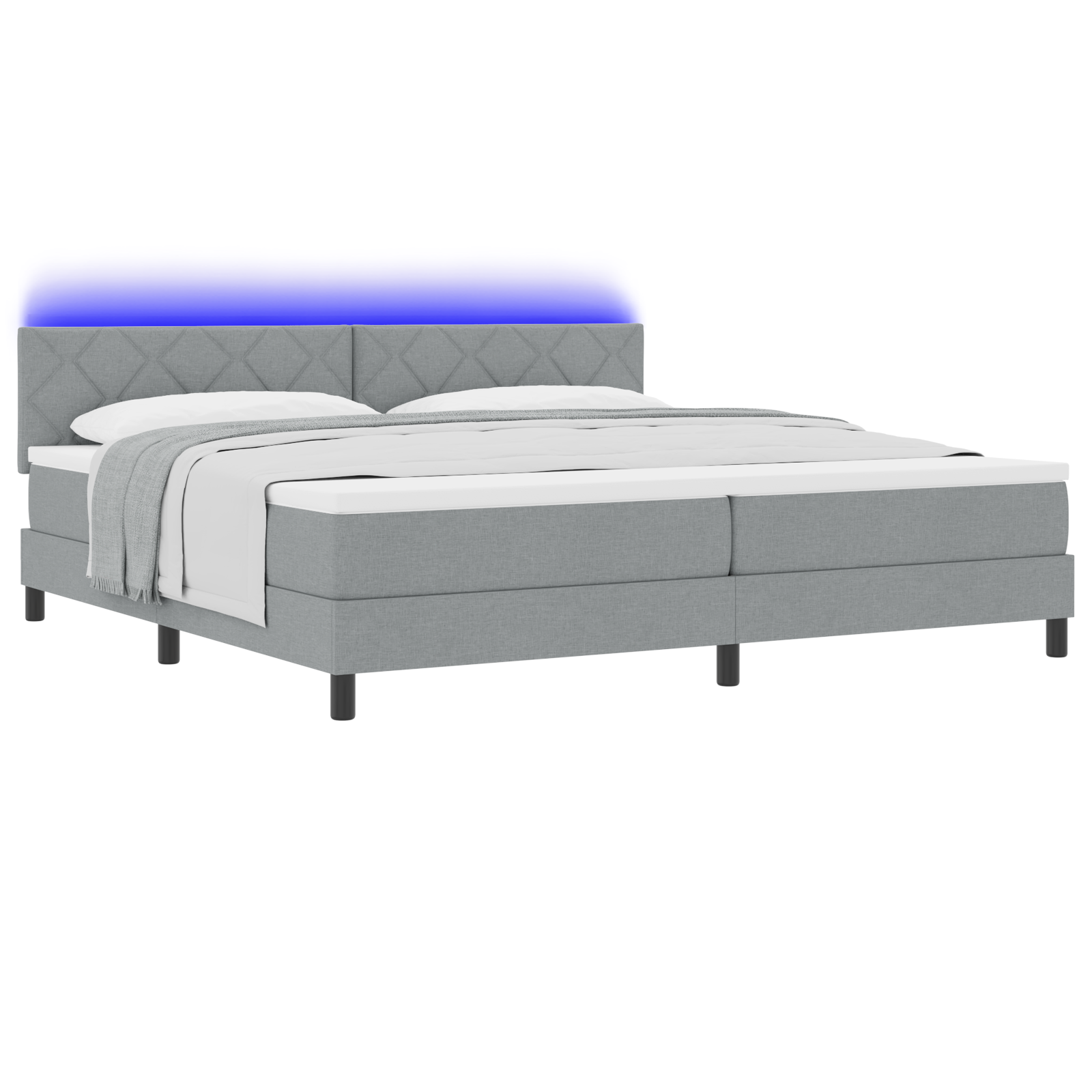 boxspringbed met matras en LED lichtgrijs 200x200 cm stof