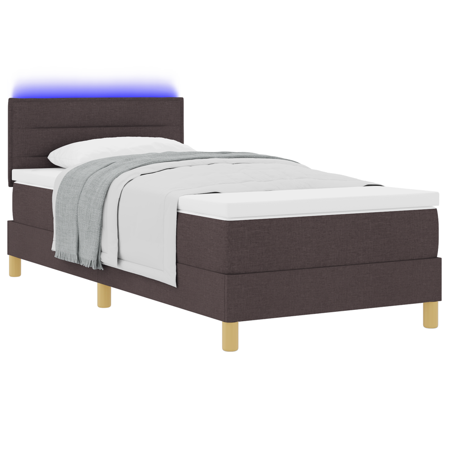 Boxspringbed met matras en LED stof donkerbruin 90x200 cm