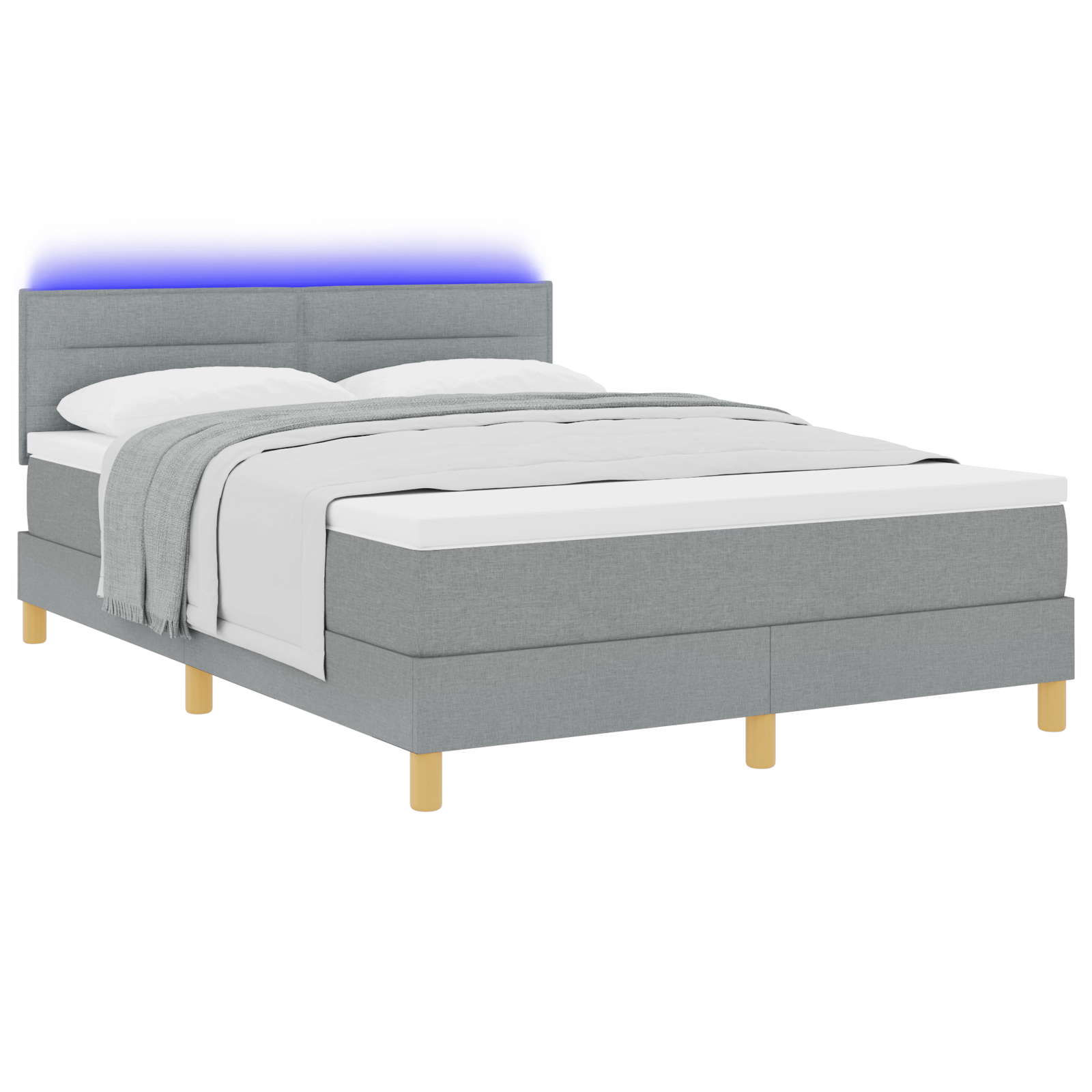 Boxspringbed met matras en LED stof lichtgrijs 140x200 cm