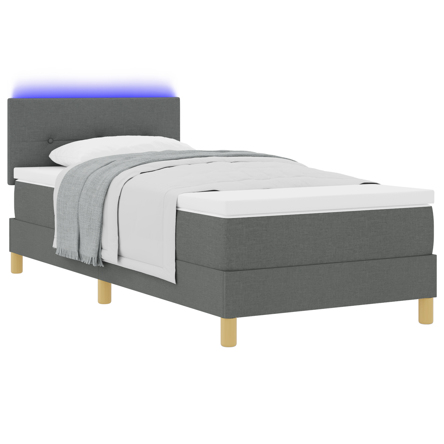 Box Spring Bed met Matras & LED Donkergrijs 90x190 cm Stof