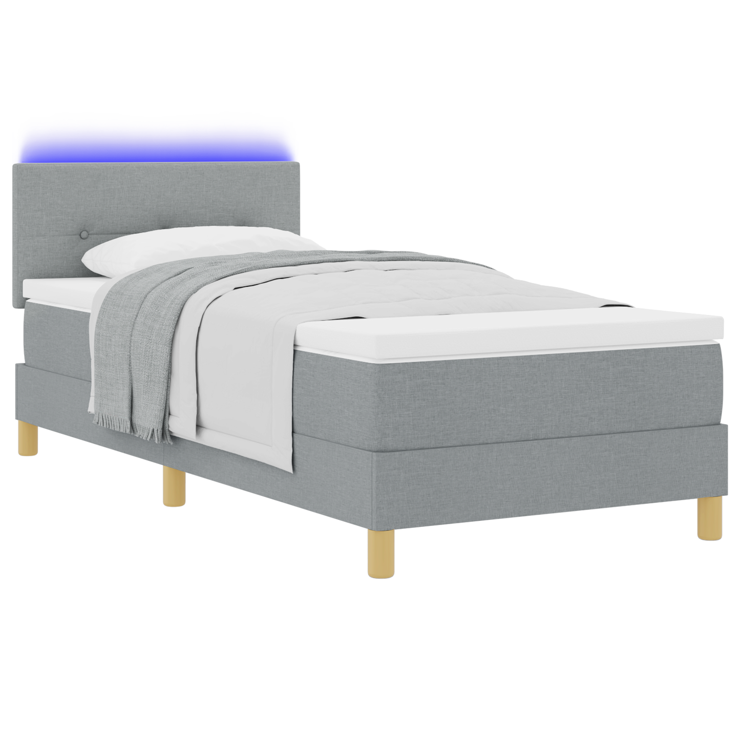 Boxspringbed met matras en LED stof lichtgrijs 90x200 cm