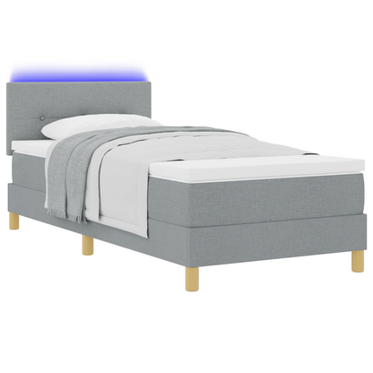 Boxspringbed met matras en LED stof lichtgrijs 90x200 cm