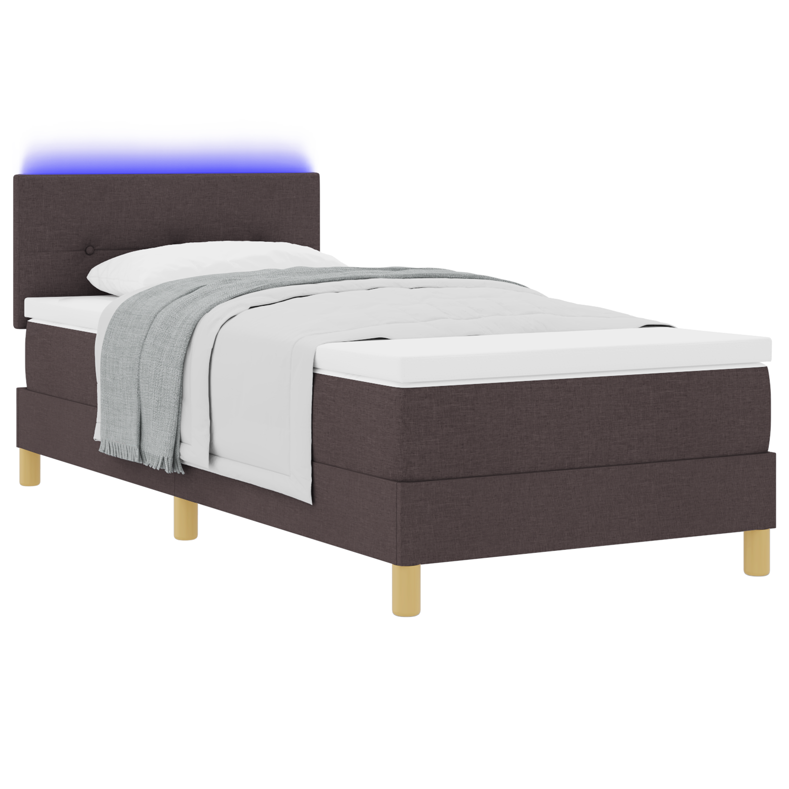Boxspringbed met matras en LED stof donkerbruin 90x200 cm