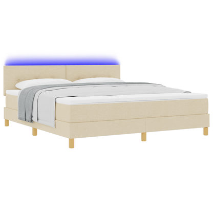 Boxspringbed met matras en LED stof crèmekleurig 180x200 cm