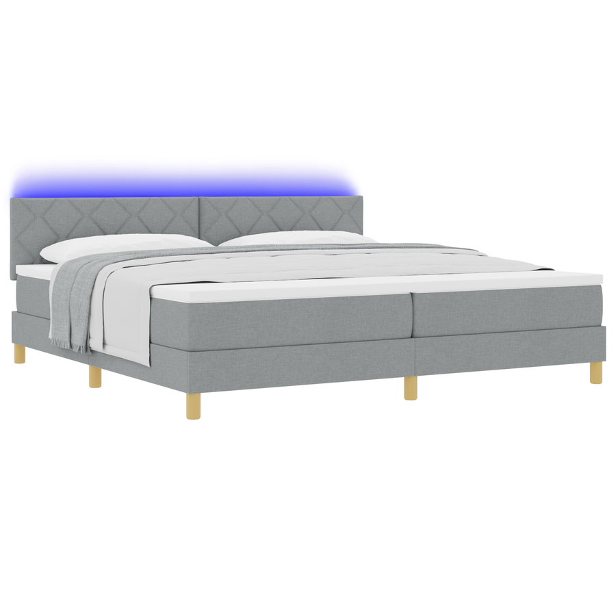 Boxspringbed met Matras & LED Lichtgrijs 200x200 cm Stof