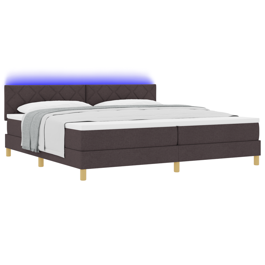 Boxspring Bed met Matras & LED Donkerbruin 200x200 cm Stof