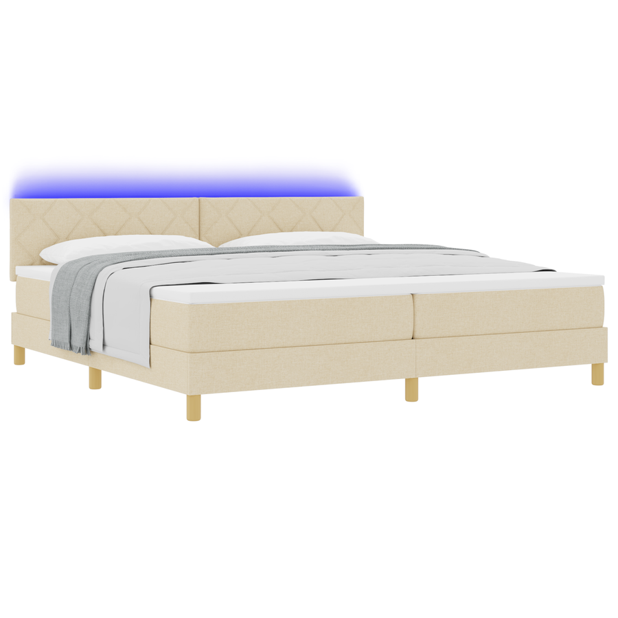 Boxspringbed met Matras & LED Crème 200x200 cm Stof