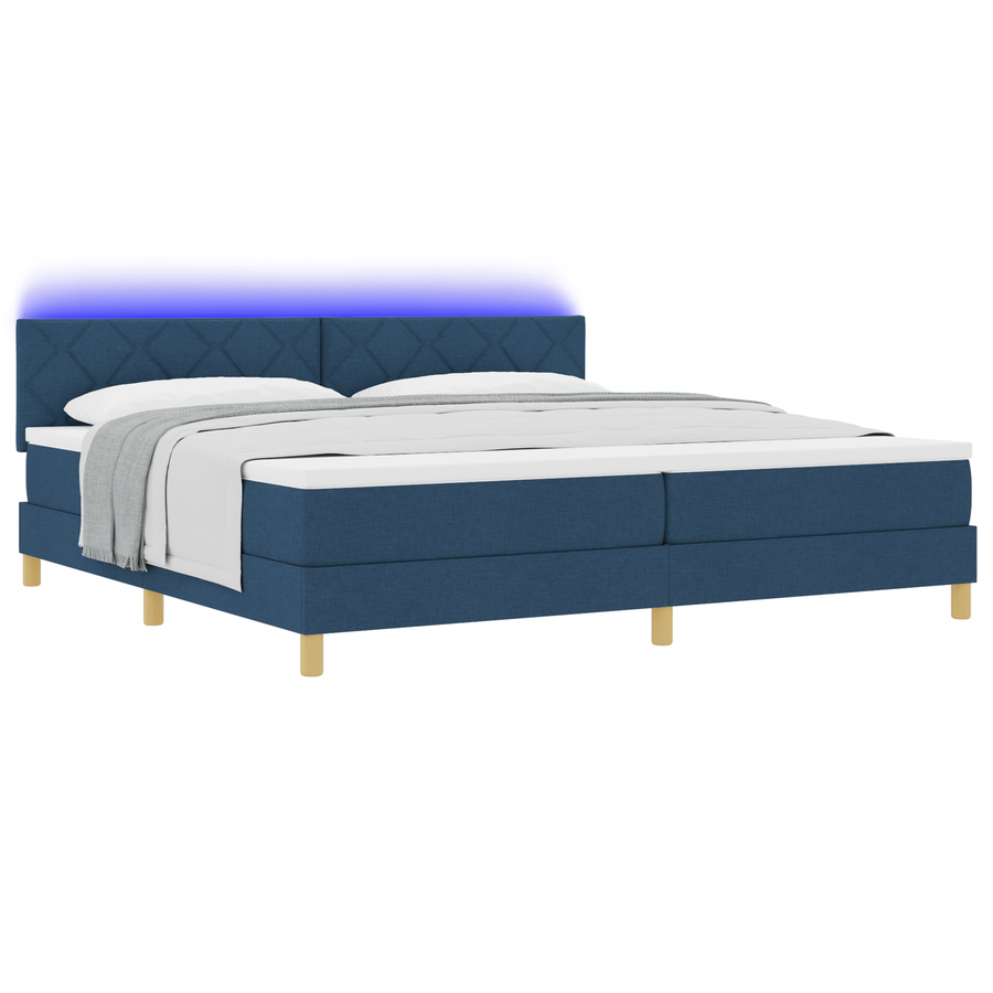 Boxspringbed met Matras & LED Blauw 200x200 cm Stof