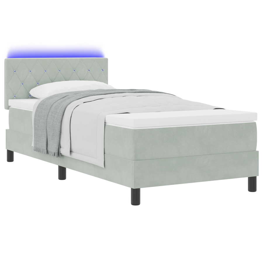Boxspringbed met matras en LED fluweel lichtgrijs 90x190 cm