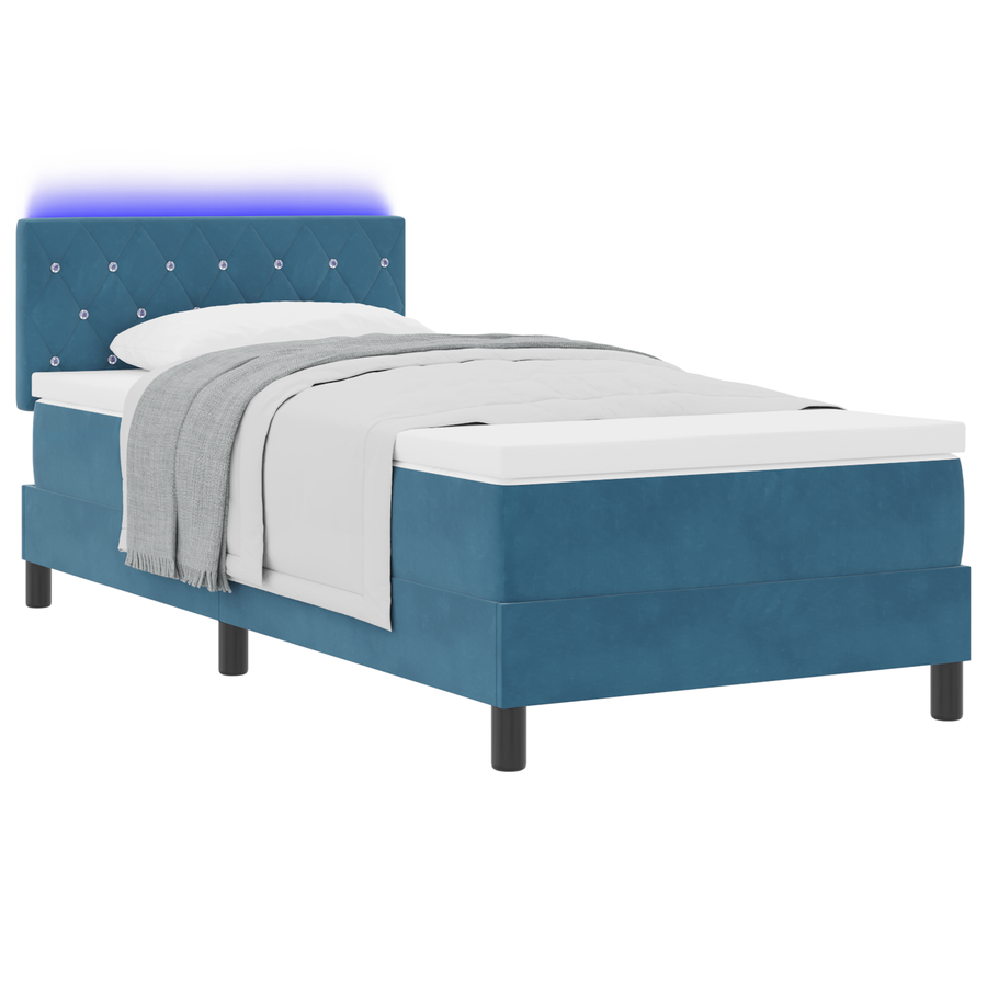 Boxspringbed met matras en LED fluweel donkerblauw 90x200 cm
