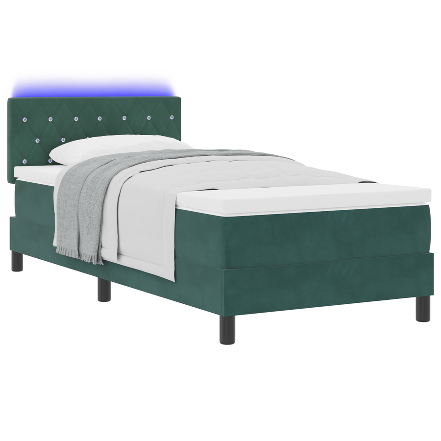 Boxspringbed met matras en LED fluweel donkergroen 100x200 cm