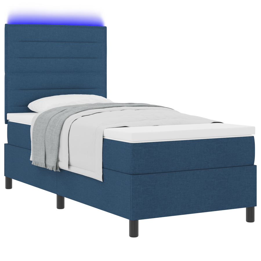 Boxspringbed met matras en LED stof blauw 90x190 cm