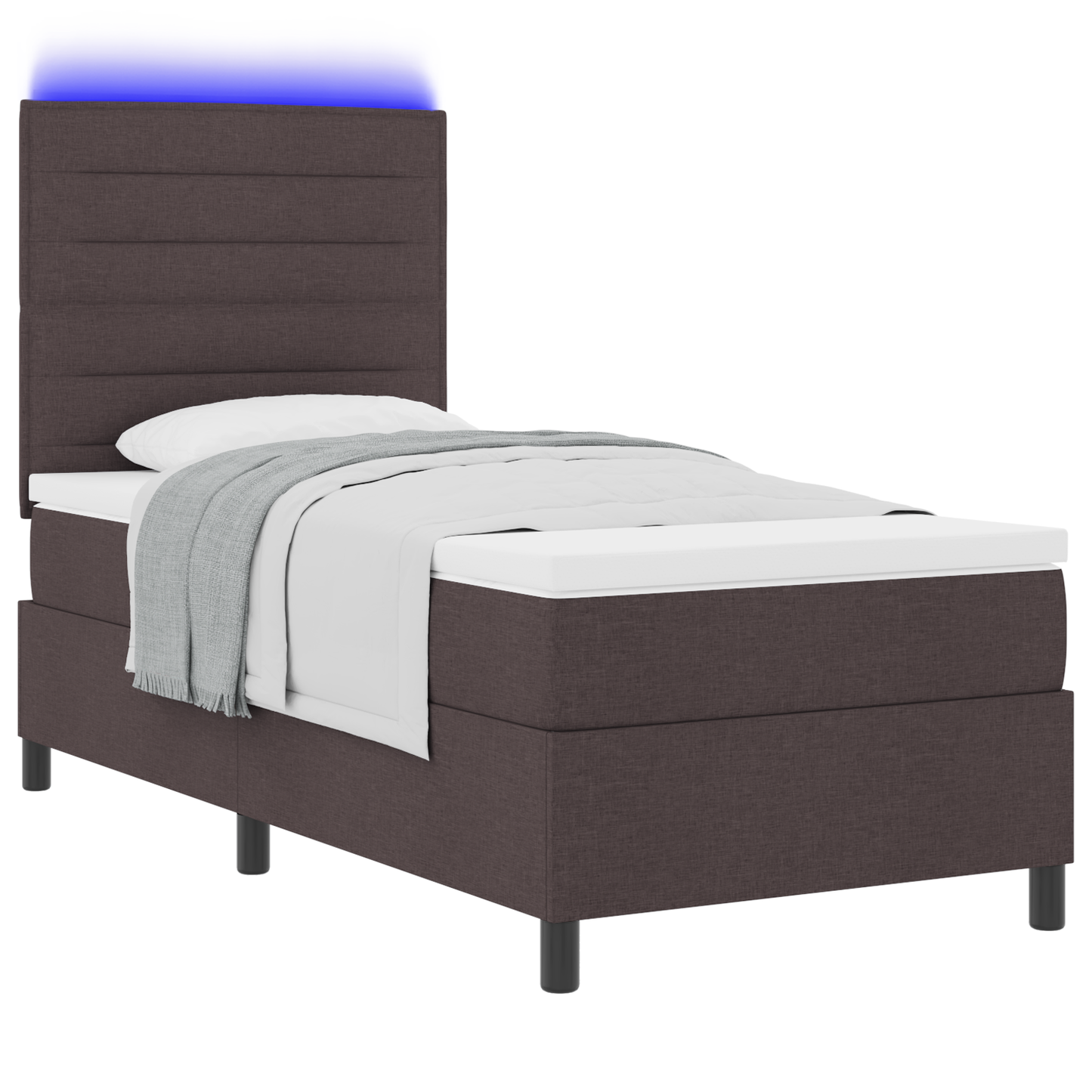 Boxspringbed met matras en LED stof donkerbruin 90x200 cm