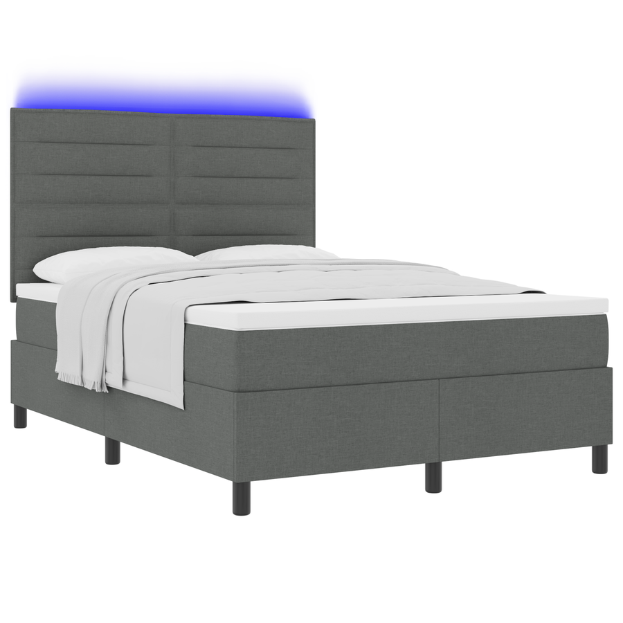 Boxspringbed met matras en LED stof donkergrijs 140x190 cm