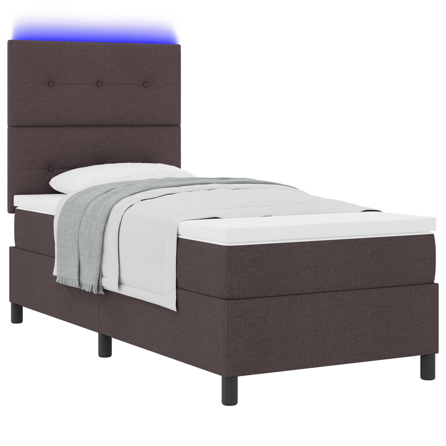 Boxspringbed met matras en LED stof donkerbruin 90x190 cm