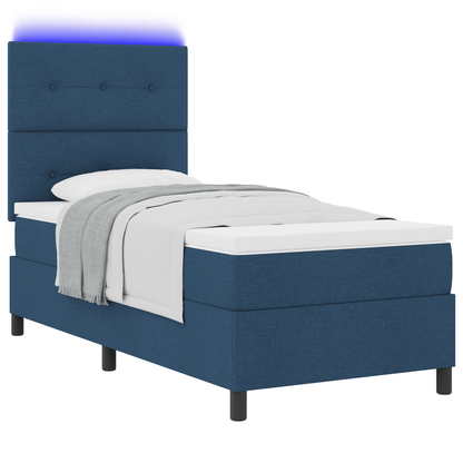 Boxspringbed met matras en LED stof blauw 90x190 cm
