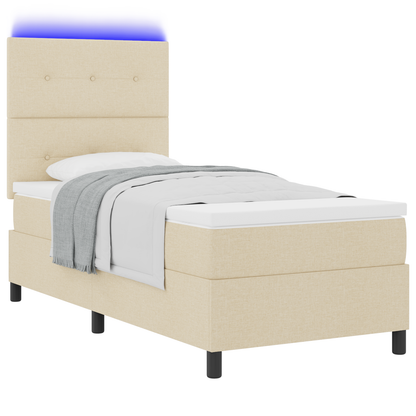 Boxspringbed met matras en LED stof crèmekleurig 100x200 cm