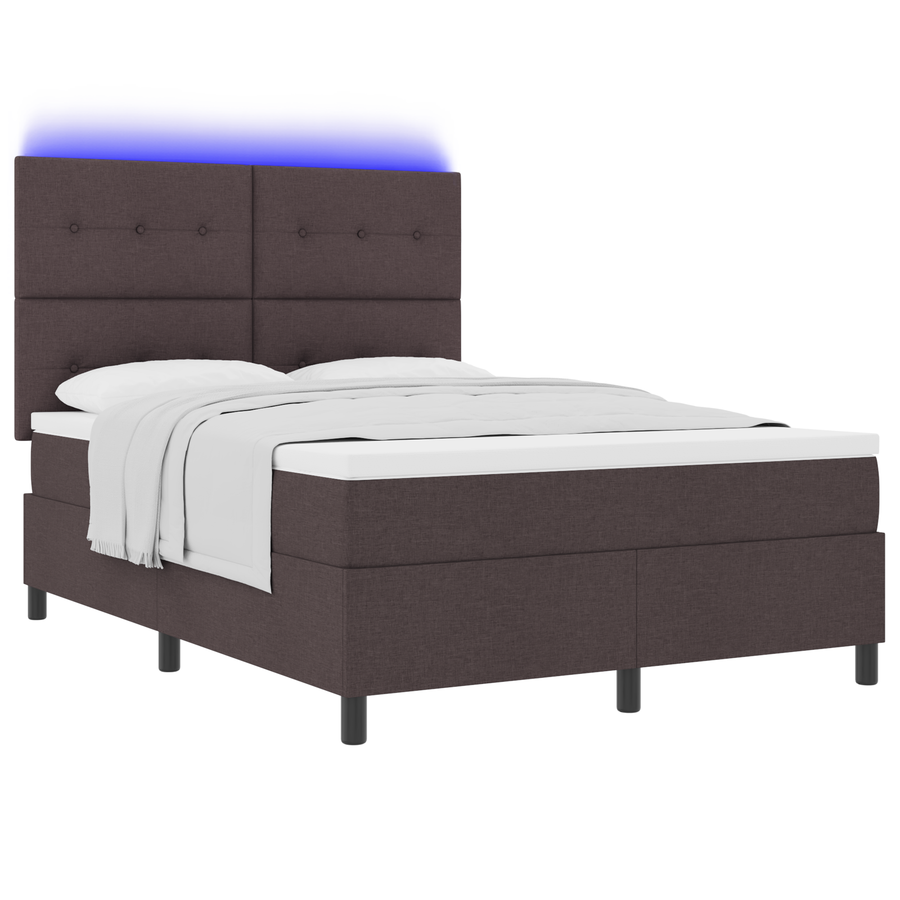 Boxspringbed met matras en LED stof donkerbruin 140x200 cm