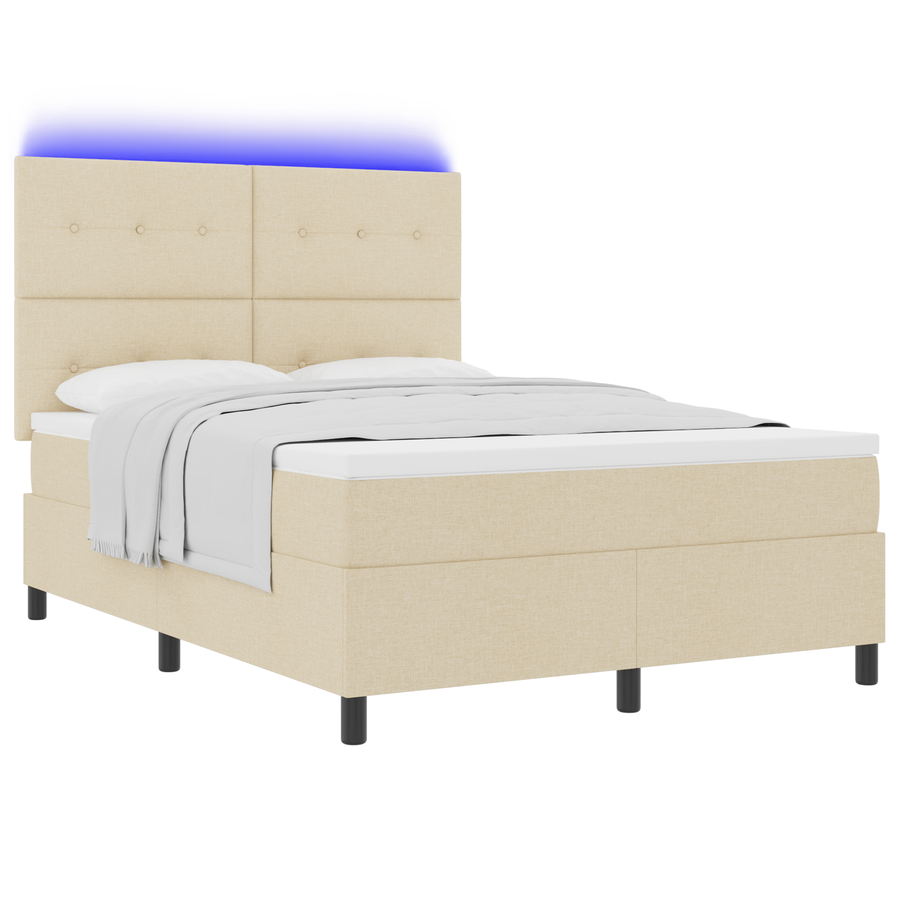 Boxspringbed met matras en LED stof crèmekleurig 160x200 cm