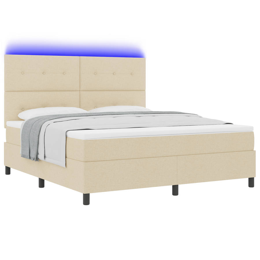 Boxspringbed met matras en LED stof crèmekleurig 180x200 cm