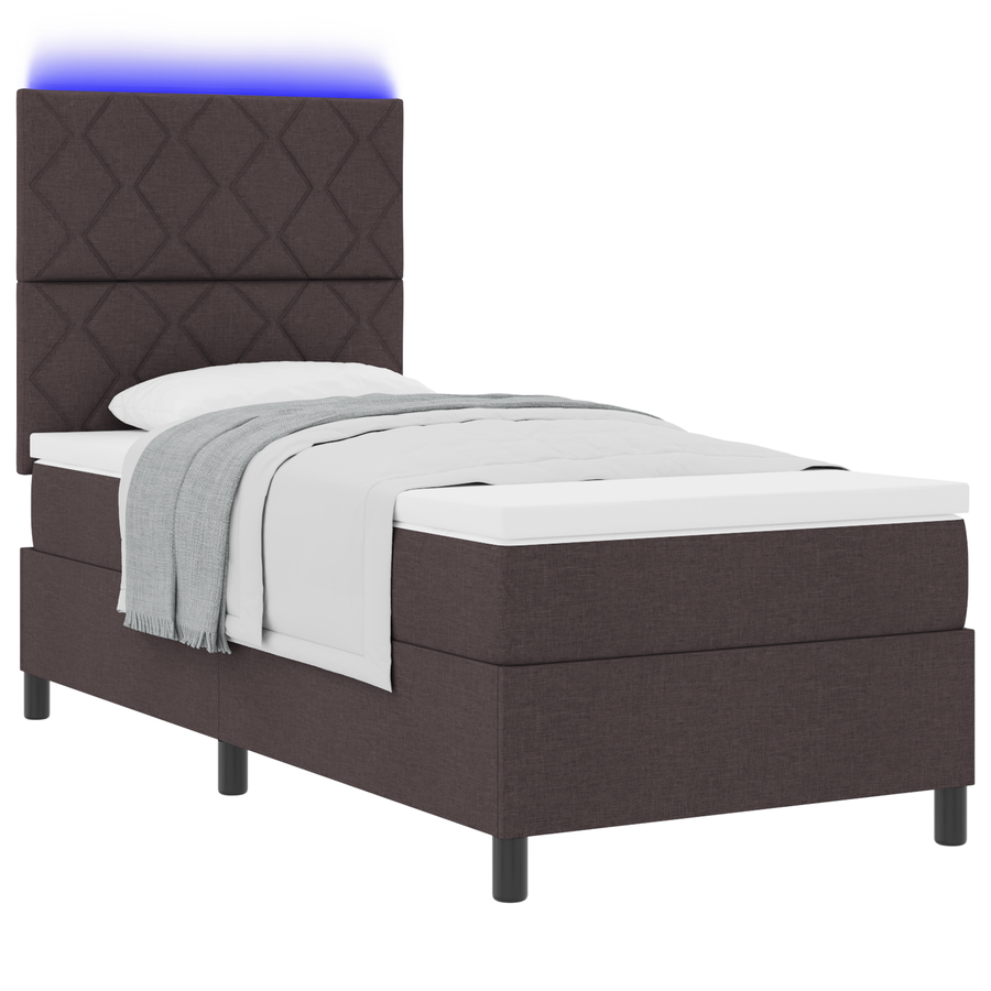 Boxspring Bed met Matras & LED Donkerbruin 100x200 cm Stof