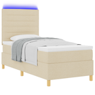 LED Box Spring Bed with mattress Cream 90 x 190 cm Fabric