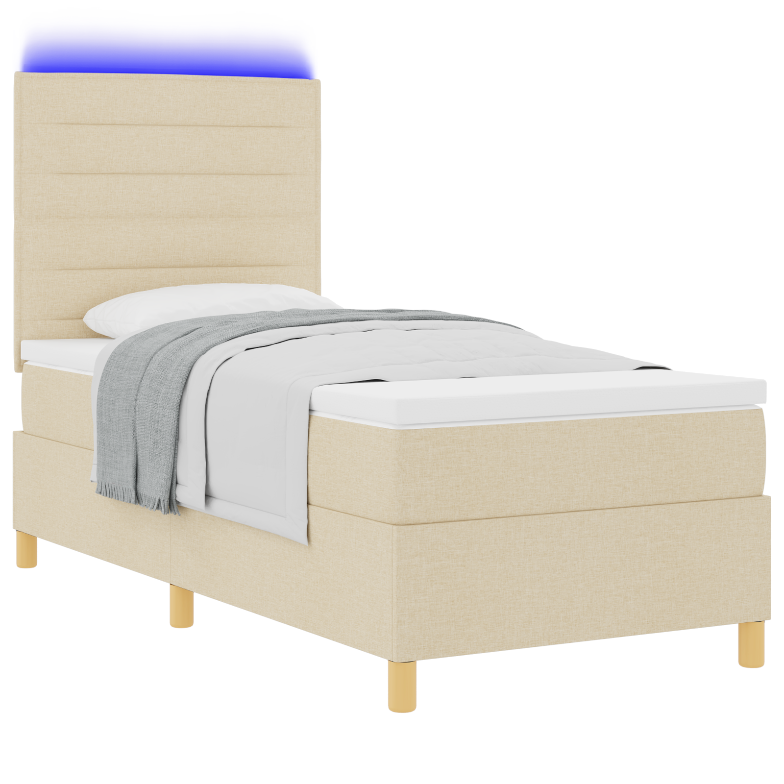 Boxspringbed met matras en LED stof crèmekleurig 90x190 cm