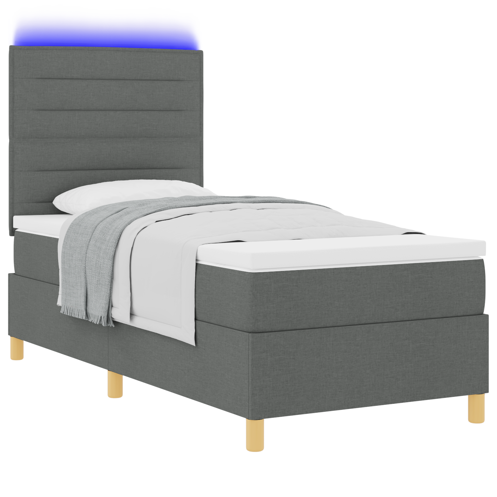 Boxspringbed met matras en LED stof donkergrijs 90x200 cm