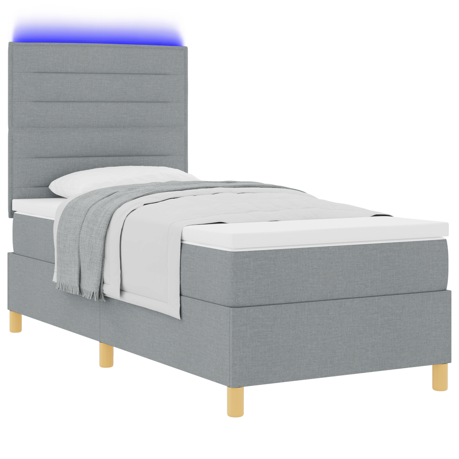 Boxspringbed met matras en LED stof lichtgrijs 100x200 cm