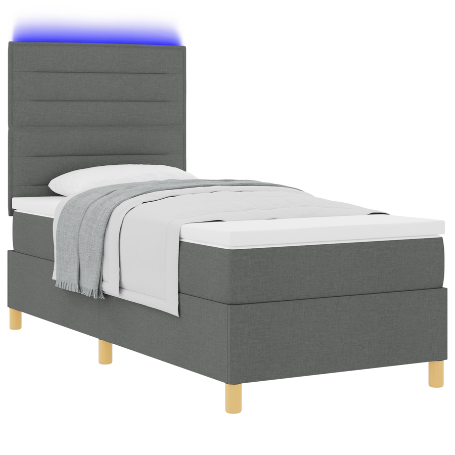 Boxspringbed met matras en LED stof donkergrijs 100x200 cm